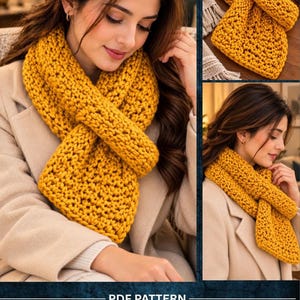 Chunky Knit Scarf Pattern, Oversized Mustard Yellow Winter Scarf, Beginner Knitting Pattern, Cozy Handmade Scarf DIY, Pdf Pattern