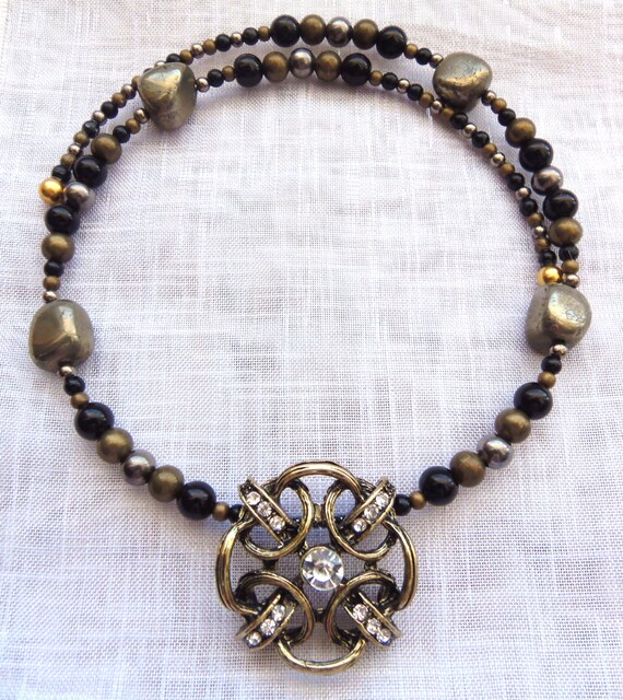 Items similar to Pyrite Necklace, Memory Wire Choker, Pyrite Jewelry