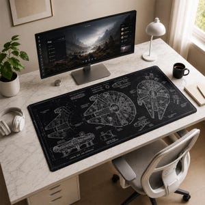 Star Wars Mouse Pad Millennium Falcon - Blueprint Desk Mat, Large Gaming Mousepad