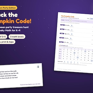 ハロウィン教室パーティーゲーム、幼稚園から4年生までの算数宝探し、秘密のコード付き印刷可能なチーム宝探し 画像 1