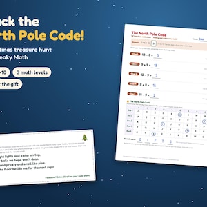 Christmas Treasure Hunt with Math for Kids 4-10, Printable Christmas Morning Scavenger Hunt Riddles, Secret Code Gift Reveal Game image 1