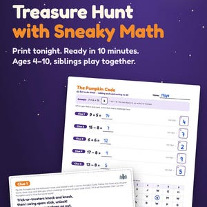 Poszukiwanie skarbów na Halloween z matematyką dla dzieci w wieku 4-10 lat, zagadki do druku, gra w tajne kody zdjęcie 5