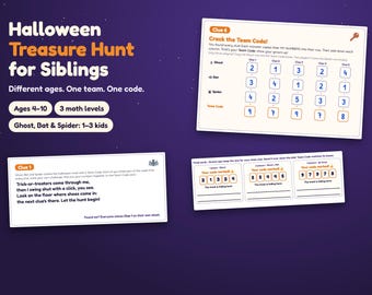 Halloween Treasure Hunt for Siblings, Printable Team Math Game for Kids 4-10, Rhyming Riddle Clues