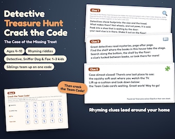 Detective Scavenger Hunt for Kids, Printable Indoor Game with Secret Math Code Clues