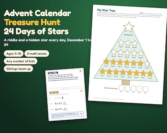 Printable Advent Calendar for Kids, 24-Day Scavenger Hunt with Riddles and Math Puzzles