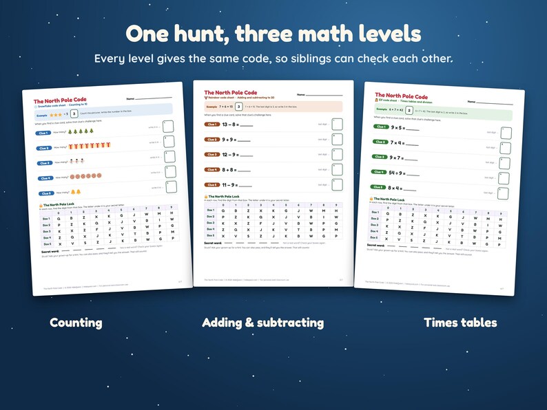 Christmas Treasure Hunt with Math for Kids 4-10, Printable Christmas Morning Scavenger Hunt Riddles, Secret Code Gift Reveal Game image 3