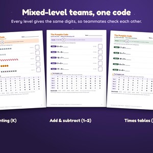 ハロウィン教室パーティーゲーム、幼稚園から4年生までの算数宝探し、秘密のコード付き印刷可能なチーム宝探し 画像 3
