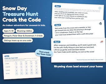 Snow Day Scavenger Hunt for Kids, Printable Indoor Winter Game with Crack the Code Clues