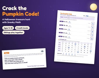 Halloween-Schnitzeljagd mit Matheaufgaben für Kinder von 4-10 Jahren, ausdruckbare Schatzsuchrätsel, Geheimcode-Spiel