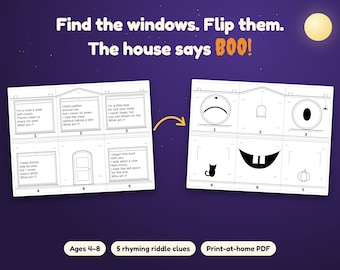 Chasse au trésor d'Halloween pour les enfants de 4 à 8 ans, indices d'énigmes rimées à imprimer, jeu de puzzle de la maison des monstres