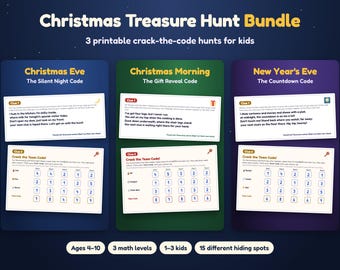 Christmas Scavenger Hunt Bundle for Kids, 3 Printable Hunts for Christmas Eve, Morning and NYE