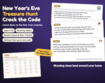 New Years Eve Scavenger Hunt for Kids, Printable Countdown Code Game with Rhyming Clues