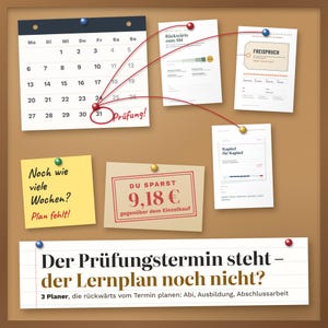 Exam Planner Set PDF | Backwards to the Abitur (university entrance exam) + acquittal + chapter by chapter | Abitur, apprenticeship, bachelor's thesis | 3 planners