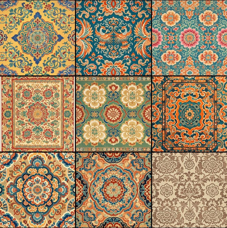 Tang Pattern Tang Dynasty Floral Pattern Set – Chinese Vintage Art (digital Print ...