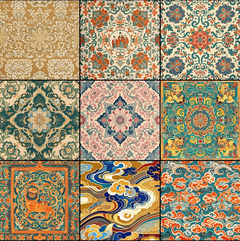 Tang Dynasty Floral Pattern Set – Chinese Vintage Art (digital Print ...
