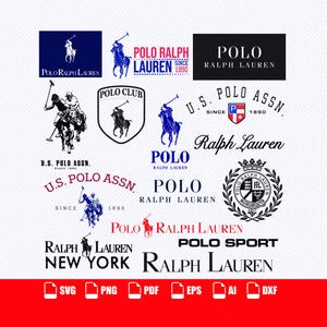 Może przedstawiać: Kolekcja różnych logo Polo Ralph Lauren i U.S. Polo Assn. przedstawiających graczy polo na koniach, tekst zawierający Polo Ralph Lauren, Polo Sport oraz U.S. Polo Assn. since 1890, a także ikony formatów plików SVG, PNG, PDF, EPS, AI i DXF.