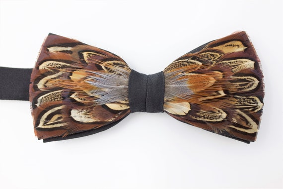 The Springfield Pheasant Feather Bow Tie Handmade Gift for | Etsy