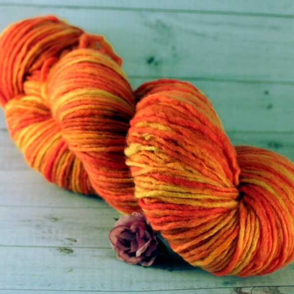 Pumpkin Hand Dyed Yarn, DK single ply merino wool, orange yarn