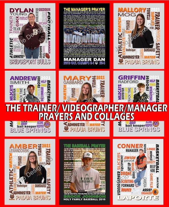 Trainer Collage, Videographer Collage, Manager Collage, Custom Collages, Sports Collages, Trainer Print, Videographer Print, Manager Print