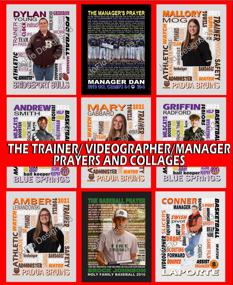 Trainer Collage, Videographer Collage, Manager Collage, Custom Collages, Sports Collages, Trainer Print, Videographer Print, Manager Print image 1