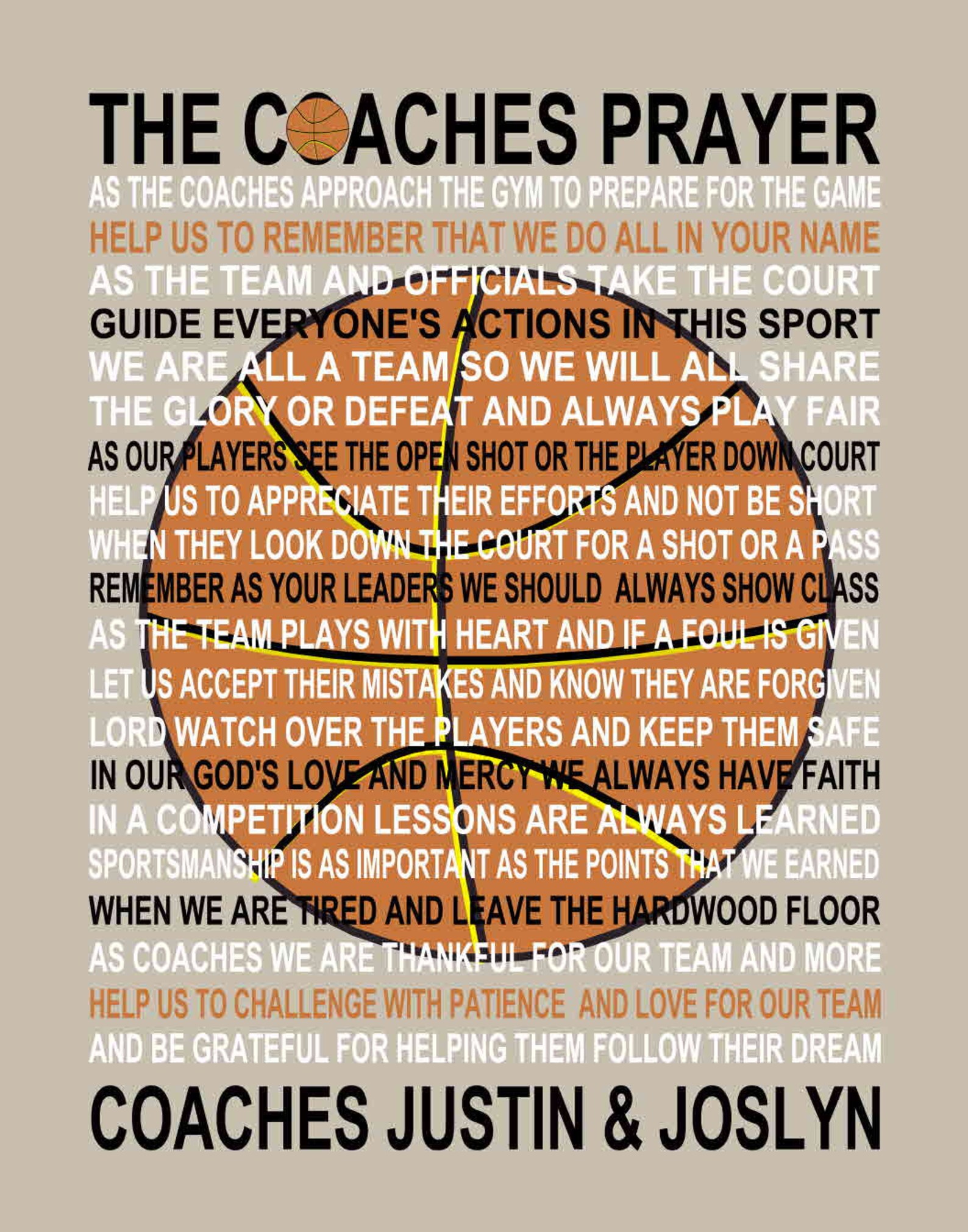 The Coaches Prayer Personalized With Basketball, the Basketball Prayer, Coach Senior Night