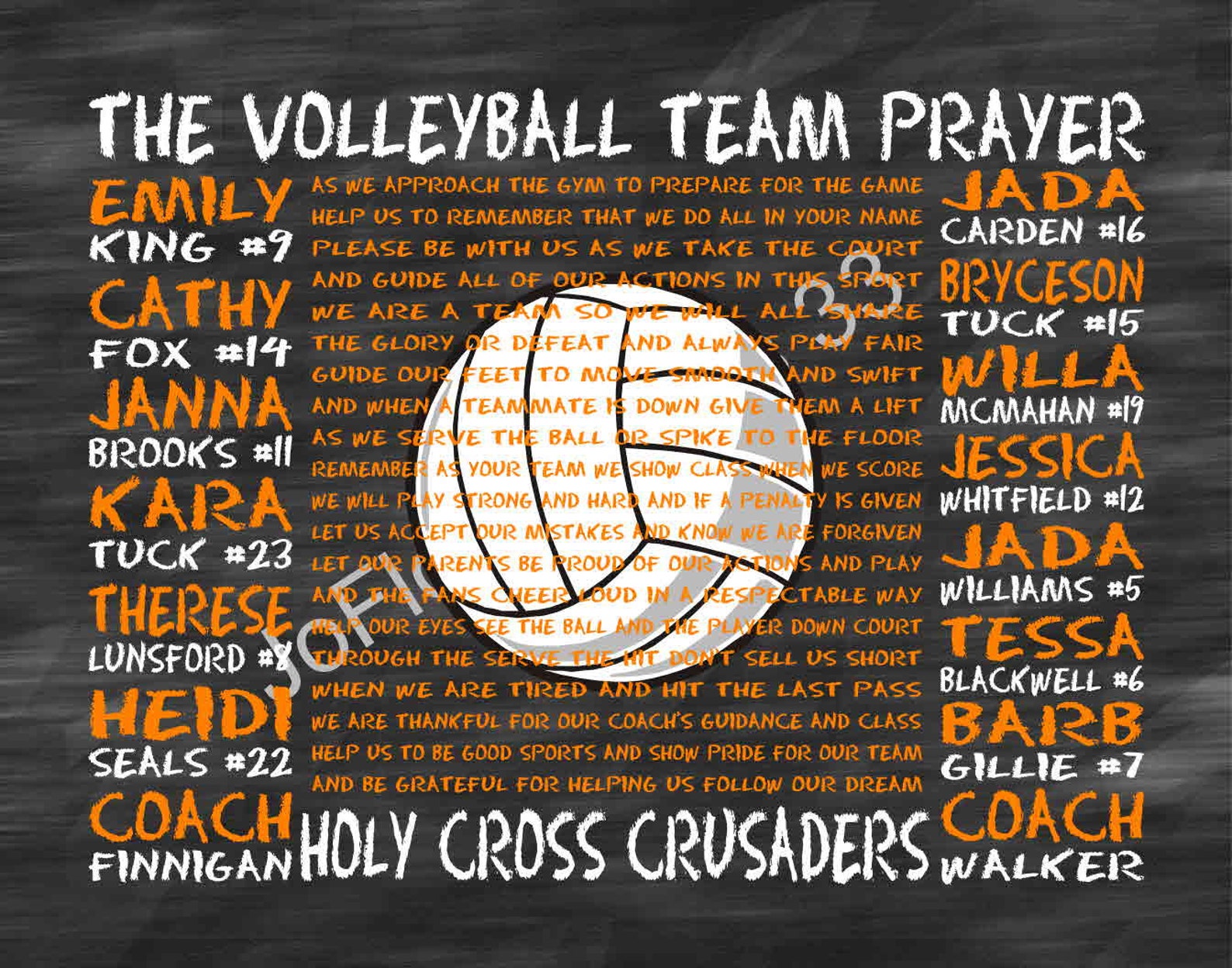 The Volleyball Team Prayer Personalized Volleyball Team Etsy