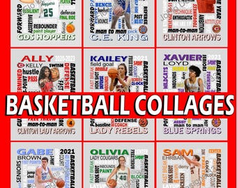 Basketball Collages, Custom Sports Collages, Coach Basketball Collage, Senior Night, Sports Banquet, Graduation Gift, Basketball Gift
