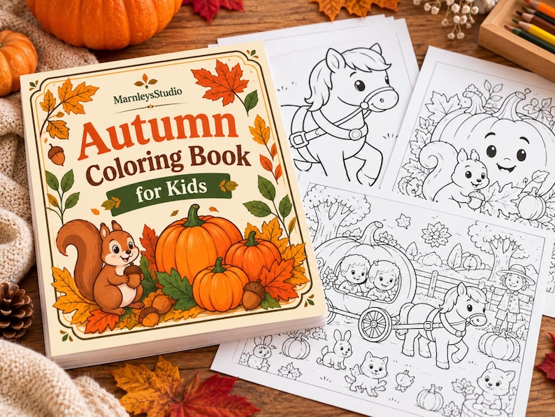 Fall Coloring Pages for Kids, Autumn Coloring Book Bundle, Printable ...