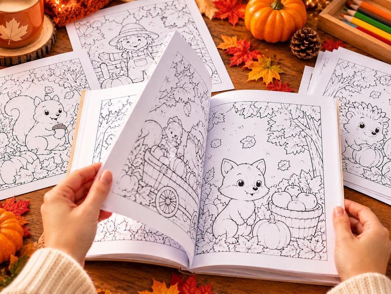 Fall Coloring Pages for Kids, Autumn Coloring Book Bundle, Printable ...