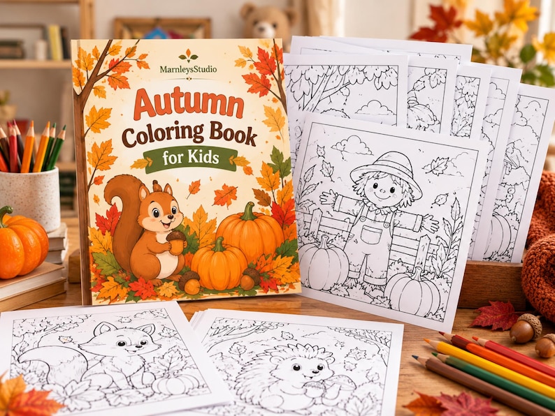 Fall Coloring Pages for Kids, Autumn Coloring Book Bundle, Printable ...