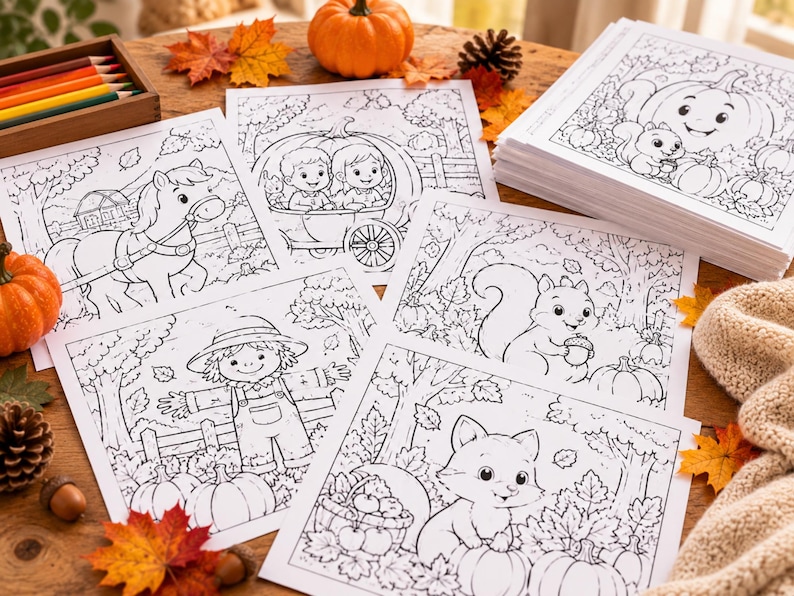 Fall Coloring Pages for Kids, Autumn Coloring Book Bundle, Printable ...