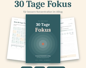30-dagen focuswerkboek (printbaar), verbeter je concentratie, direct te downloaden als pdf, focus trainingsdagboek, printbaar op A4-formaat