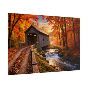 Autumn Covered Bridge Poster | Rolled Poster, Fall Landscape Wall Art afbeelding 2