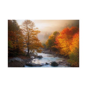 Autumn Forest Stream Landscape Rolled Poster