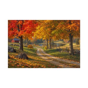 Autumn Woodland Path Landscape Rolled Poster