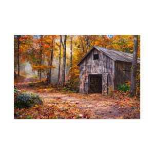 Autumn Forest Barn Landscape Rolled Poster