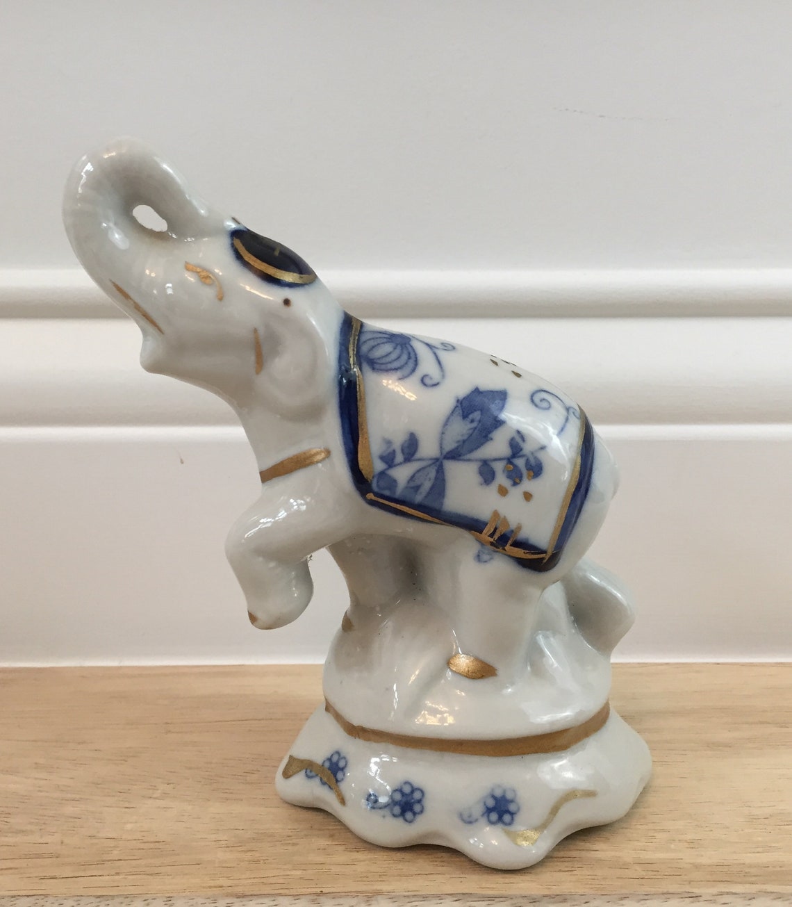 Blue and white elephant figurine Etsy