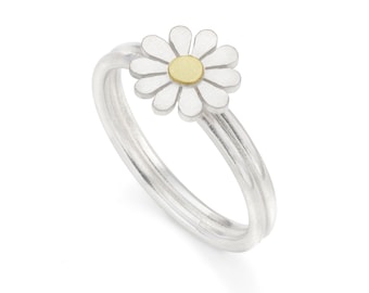 Teeny Daisy Ring in Solid Silver & 18ct Gold