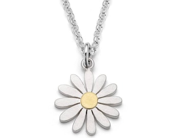 Colar com flor de áster em prata e ouro 18 quilates