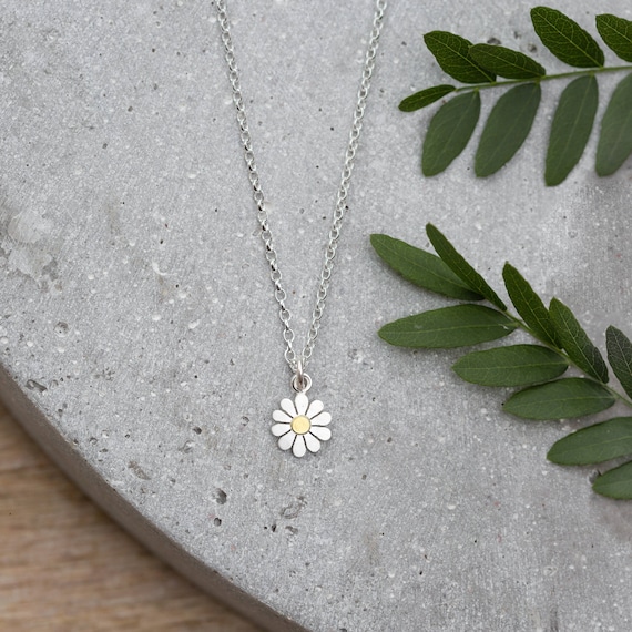 Teeny Daisy Necklace In Silver And 18ct Gold