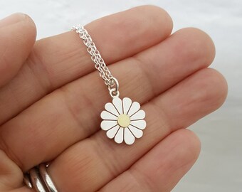 Daisy necklace in silver and 18ct gold