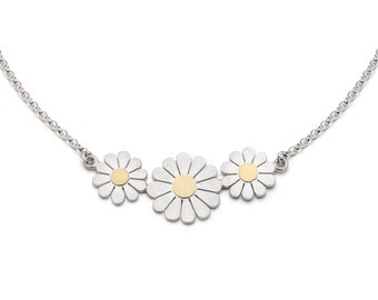 Daisy flowers necklace, Silver daisy necklace, Daisy necklace, Floral necklace, Daisy necklace, Gold daisy necklace