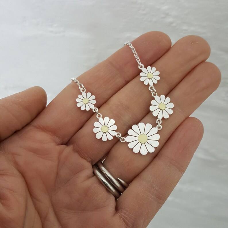 Daisy Chain Necklace in Solid Silver and 18ct Gold Etsy