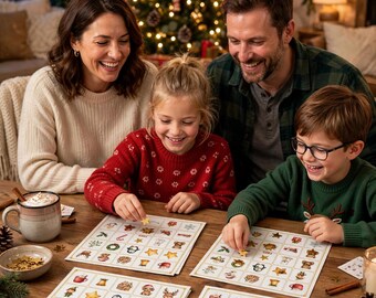 Christmas Bingo Printable Game, 30 Unique Cards for Kids, Holiday Party Bingo with Calling Cards, Family Christmas Activity PDF