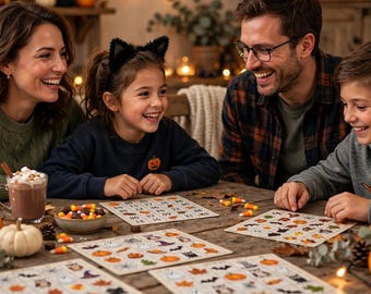 Halloween Bingo Printable Game, 30 Unique Cards for Kids, Spooky-Cute Party Bingo with Calling Cards