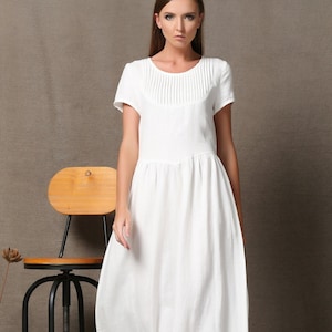 Linen dress for women, ,Casual dress,Linen Maxi dress with pockets, Summer dress, Organic Linen dress, Simple linen dress, White dress C536