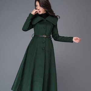 Green Princess wool coat, Wool coat women, long jacket for winter, winter wool coat, Belted Wool maxi coat, Handmade coat C998 image 4