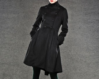 Asymmetrical Wool Jacket Coat, Military Wool Coat, Wool
