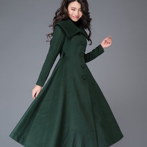 Green Princess wool coat, Wool coat women, long jacket for winter, winter wool coat, Belted Wool maxi coat, Handmade coat C998 image 6