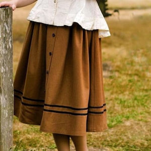 スカート WOOL SKIRT WITH REMOVABLE BELT Handmade Brown Plaid Wool Skirt - High-Waisted A-Line Midi